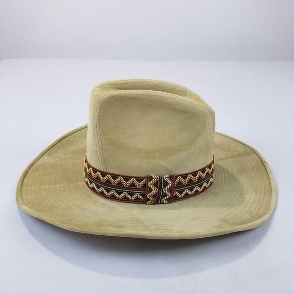 Scala Western Cowboy Rancher Hat Southwest Band Tan Wide Brim Mens M 7–7⅛ - Picture 2 of 9